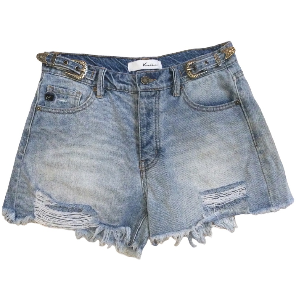 KanCan Distressed Jean Shorts With Buckle Detail And Button Fly Size 26
